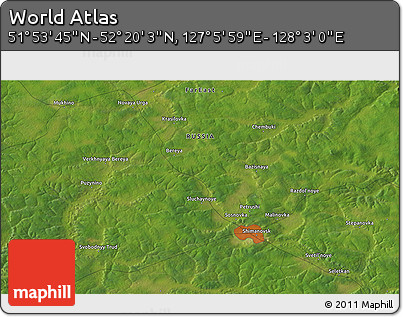 Satellite 3D Map of the Area around 52° 6' 54" N, 127° 34' 30" E