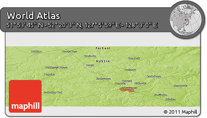 Physical Panoramic Map of the Area around 52° 6' 54" N, 127° 34' 30" E