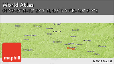 Physical Panoramic Map of the Area around 52° 6' 54" N, 127° 34' 30" E
