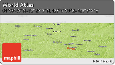 Physical Panoramic Map of the Area around 52° 6' 54" N, 127° 34' 30" E