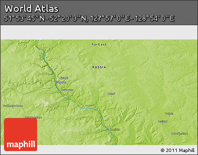 Physical 3D Map of the Area around 52° 6' 54" N, 128° 25' 30" E