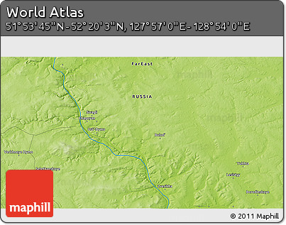 Physical 3D Map of the Area around 52° 6' 54" N, 128° 25' 30" E