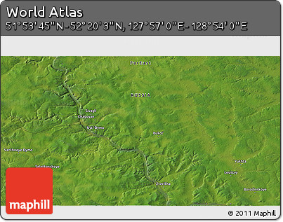 Satellite 3D Map of the Area around 52° 6' 54" N, 128° 25' 30" E