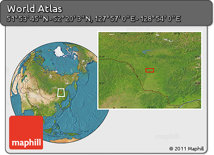 Satellite Location Map of the Area around 52° 6' 54" N, 128° 25' 30" E