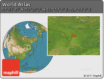 Satellite Location Map of the Area around 52° 6' 54" N, 128° 25' 30" E