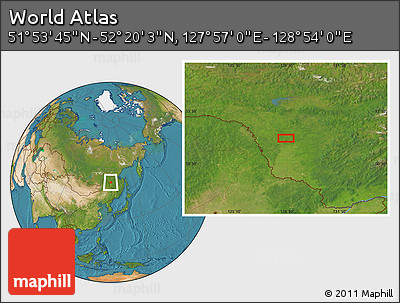 Satellite Location Map of the Area around 52° 6' 54" N, 128° 25' 30" E