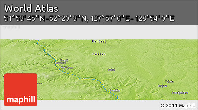 Physical Panoramic Map of the Area around 52° 6' 54" N, 128° 25' 30" E