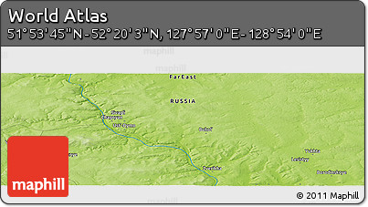 Physical Panoramic Map of the Area around 52° 6' 54" N, 128° 25' 30" E