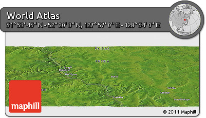 Satellite Panoramic Map of the Area around 52° 6' 54" N, 128° 25' 30" E