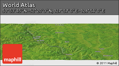 Satellite Panoramic Map of the Area around 52° 6' 54" N, 128° 25' 30" E