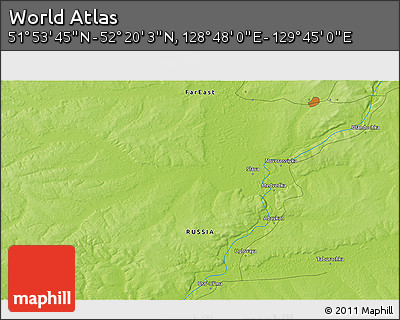 Physical 3D Map of the Area around 52° 6' 54" N, 129° 16' 30" E