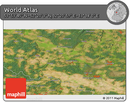 Satellite 3D Map of the Area around 52° 6' 54" N, 12° 49' 29" E