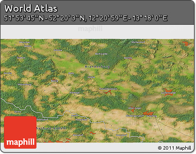Satellite 3D Map of the Area around 52° 6' 54" N, 12° 49' 29" E