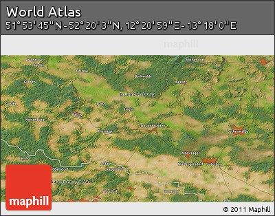 Satellite 3D Map of the Area around 52° 6' 54" N, 12° 49' 29" E