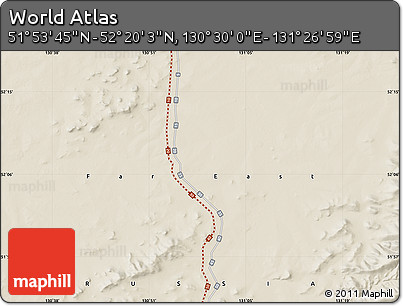 Shaded Relief Map of the Area around 52°&nbsp;6'&nbsp;54"&nbsp;N,&nbsp;130°&nbsp;58'&nbsp;29"&nbsp;E