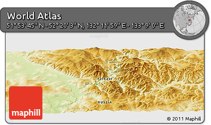 Physical Panoramic Map of the Area around 52° 6' 54" N, 132° 40' 30" E