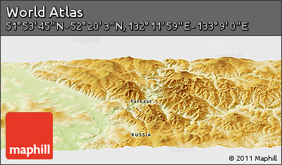 Physical Panoramic Map of the Area around 52° 6' 54" N, 132° 40' 30" E
