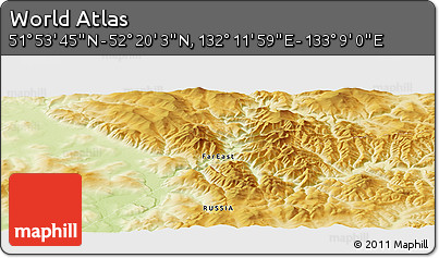 Physical Panoramic Map of the Area around 52° 6' 54" N, 132° 40' 30" E