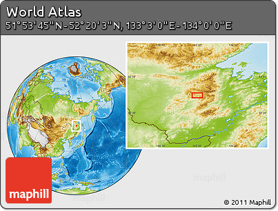 Physical Location Map of the Area around 52° 6' 54" N, 133° 31' 30" E