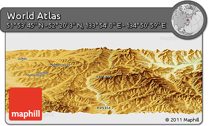 Physical Panoramic Map of the Area around 52° 6' 54" N, 134° 22' 30" E