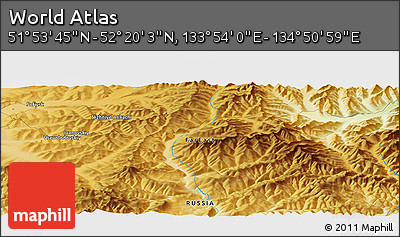 Physical Panoramic Map of the Area around 52° 6' 54" N, 134° 22' 30" E