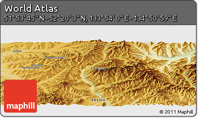 Physical Panoramic Map of the Area around 52° 6' 54" N, 134° 22' 30" E