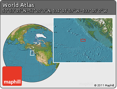Satellite Location Map of the Area around 52° 6' 54" N, 134° 13' 29" W