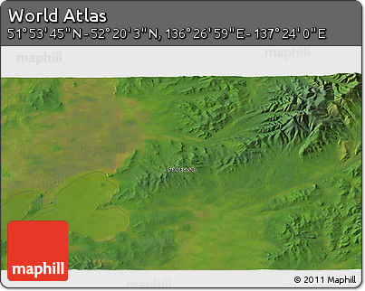 Satellite 3D Map of the Area around 52° 6' 54" N, 136° 55' 30" E