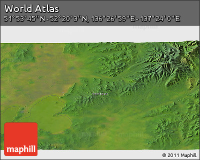 Satellite 3D Map of the Area around 52° 6' 54" N, 136° 55' 30" E