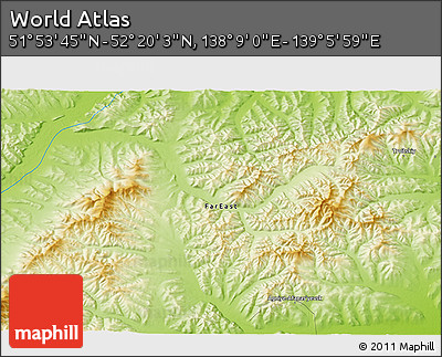 Physical 3D Map of the Area around 52° 6' 54" N, 138° 37' 30" E