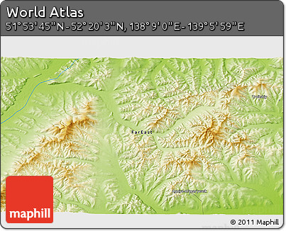 Physical 3D Map of the Area around 52° 6' 54" N, 138° 37' 30" E