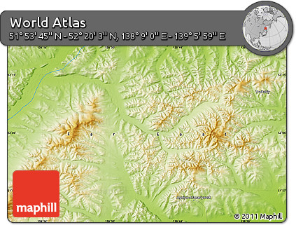 Physical Map of the Area around 52° 6' 54" N, 138° 37' 30" E