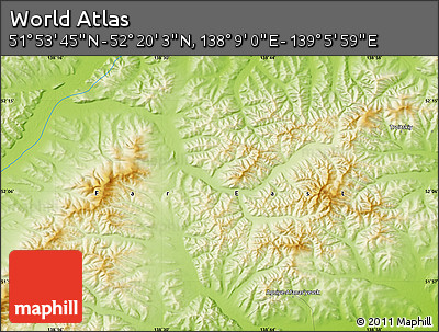 Physical Map of the Area around 52° 6' 54" N, 138° 37' 30" E
