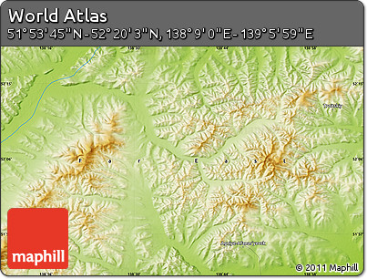 Physical Map of the Area around 52° 6' 54" N, 138° 37' 30" E