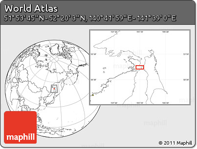 Blank Location Map of the Area around 52° 6' 54" N, 141° 10' 30" E
