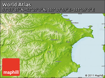 Physical Map of the Area around 52° 6' 54" N, 141° 10' 30" E
