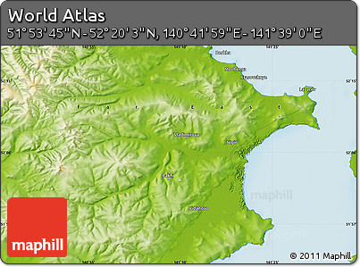 Physical Map of the Area around 52° 6' 54" N, 141° 10' 30" E