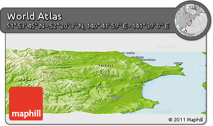 Physical Panoramic Map of the Area around 52° 6' 54" N, 141° 10' 30" E