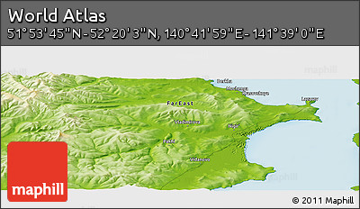 Physical Panoramic Map of the Area around 52° 6' 54" N, 141° 10' 30" E