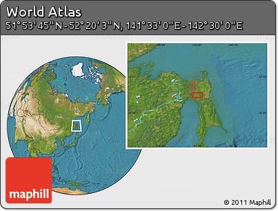 Satellite Location Map of the Area around 52° 6' 54" N, 142° 1' 30" E