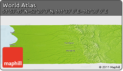 Physical Panoramic Map of the Area around 52° 6' 54" N, 142° 1' 30" E