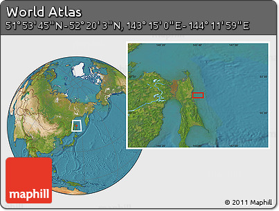 Satellite Location Map of the Area around 52° 6' 54" N, 143° 43' 29" E