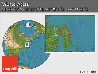 Satellite Location Map of the Area around 52° 6' 54" N, 143° 43' 29" E