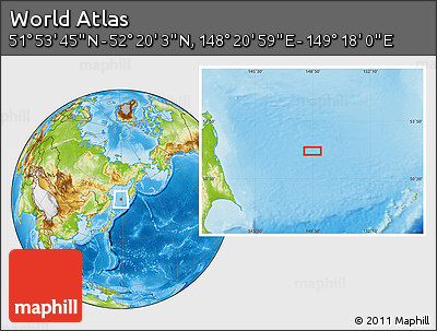 Physical Location Map of the Area around 52° 6' 54" N, 148° 49' 29" E
