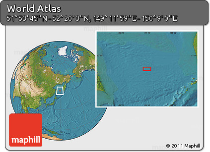 Satellite Location Map of the Area around 52° 6' 54" N, 149° 40' 30" E