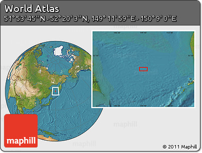 Satellite Location Map of the Area around 52° 6' 54" N, 149° 40' 30" E