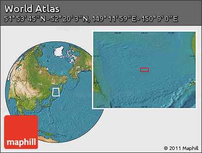 Satellite Location Map of the Area around 52° 6' 54" N, 149° 40' 30" E
