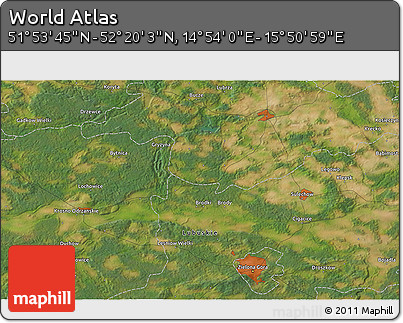 Satellite 3D Map of the Area around 52° 6' 54" N, 15° 22' 30" E