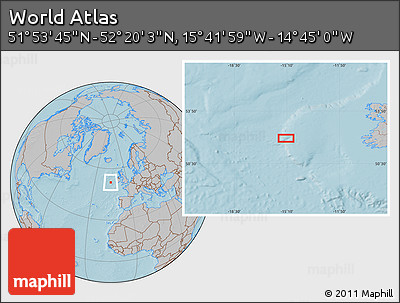 Gray Location Map of the Area around 52° 6' 54" N, 15° 13' 29" W, hill shading