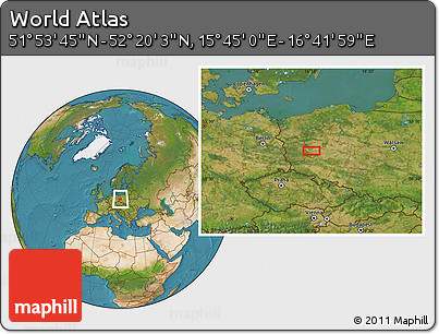 Satellite Location Map of the Area around 52° 6' 54" N, 16° 13' 30" E